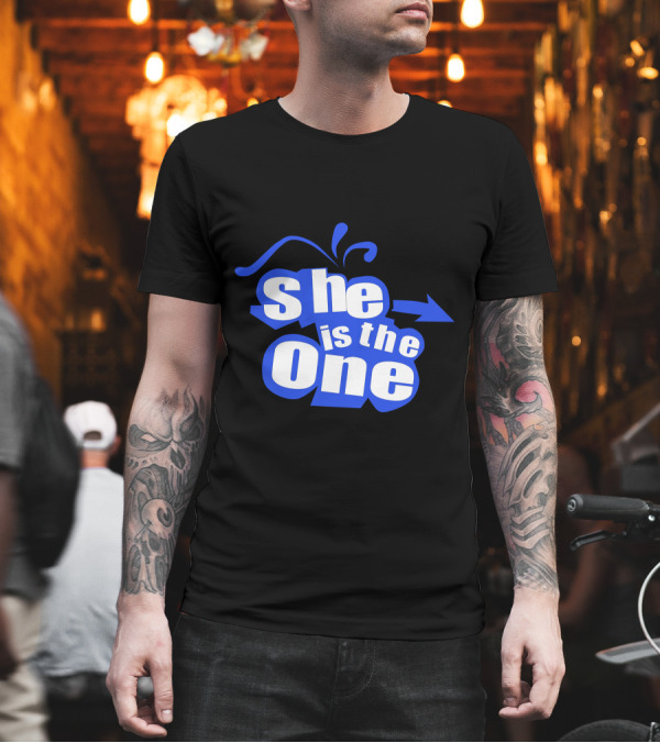 She Is The One Arrow Typography Blue and White T-Shirt She Is The One Arrow Typography Blue and White T-Shirt