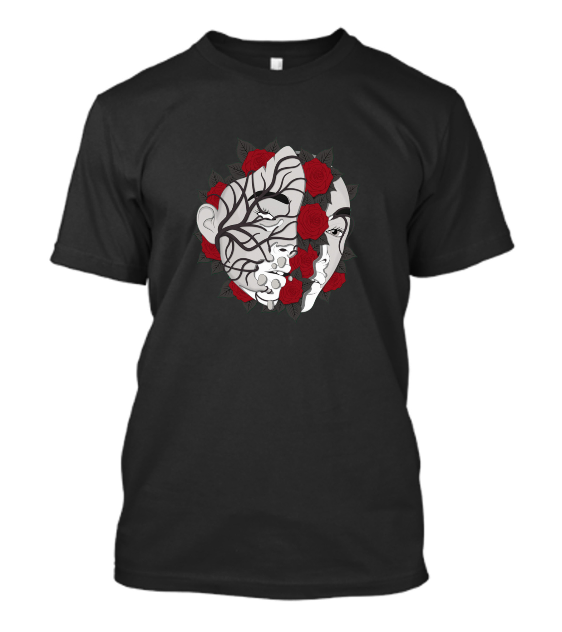 Winnie Harlow Abstract Mask Faces With Red Roses T-Shirt