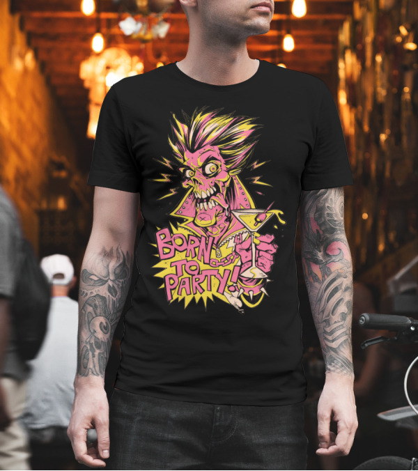 Born To Party Zombie Rocker Holding Martini Zedge Drawing T-Shirt Born To Party Zombie Rocker Holding Martini Zedge Drawing T-Shirt