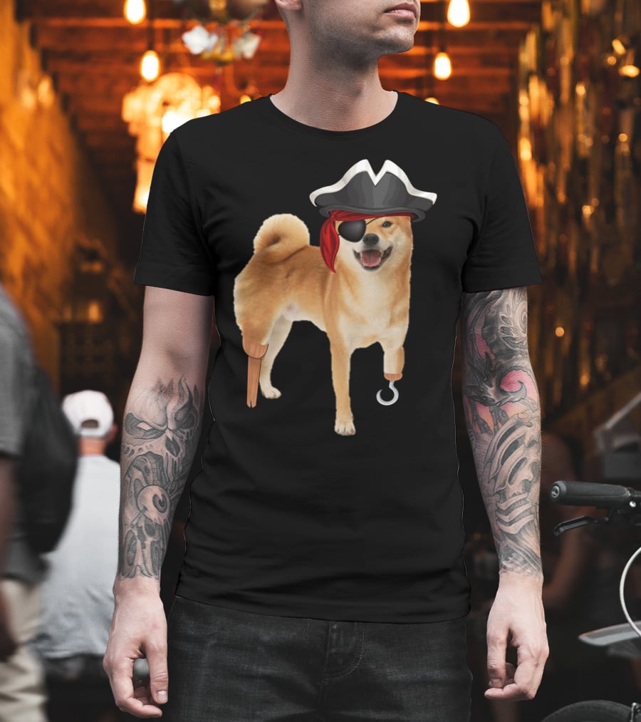Shiba Inu Pirate with Hook and Peg Leg for Halloween Dog Lovers T-Shirt
