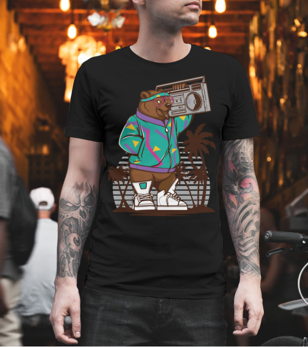 Holiday Bear Retro Boombox Palm Trees T-Shirt Holiday Bear Retro Boombox Palm Trees T-Shirt