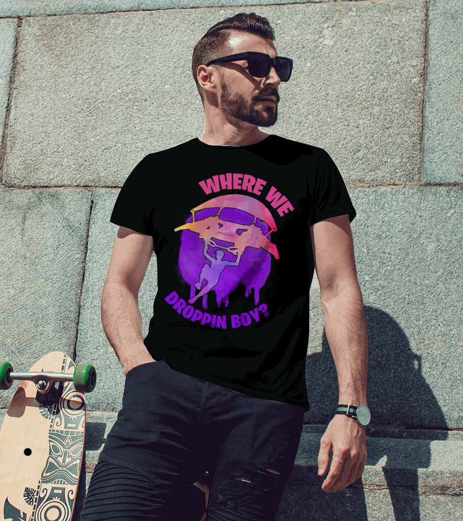 WHERE WE DROPPIN BOY? Parachute Silhouette Gaming T-Shirt