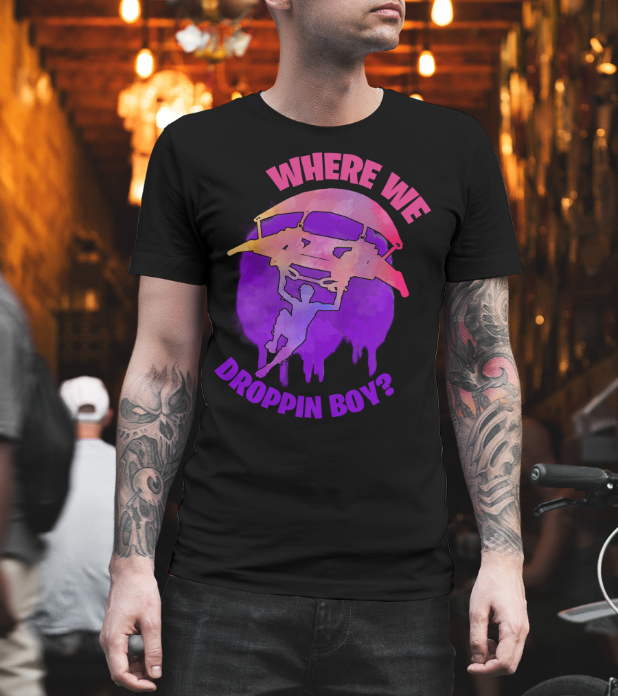 WHERE WE DROPPIN BOY? Parachute Silhouette Gaming T-Shirt
