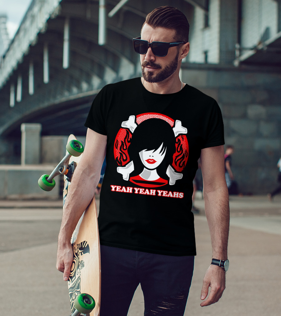 Yeah Yeah Yeahs Portrait With Skull Bones And Flames T-Shirt