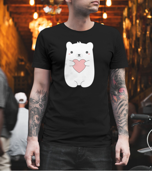 Hearts and Cute Kawaii Polar Bear with Pink Heart T-Shirt Hearts and Cute Kawaii Polar Bear with Pink Heart T-Shirt
