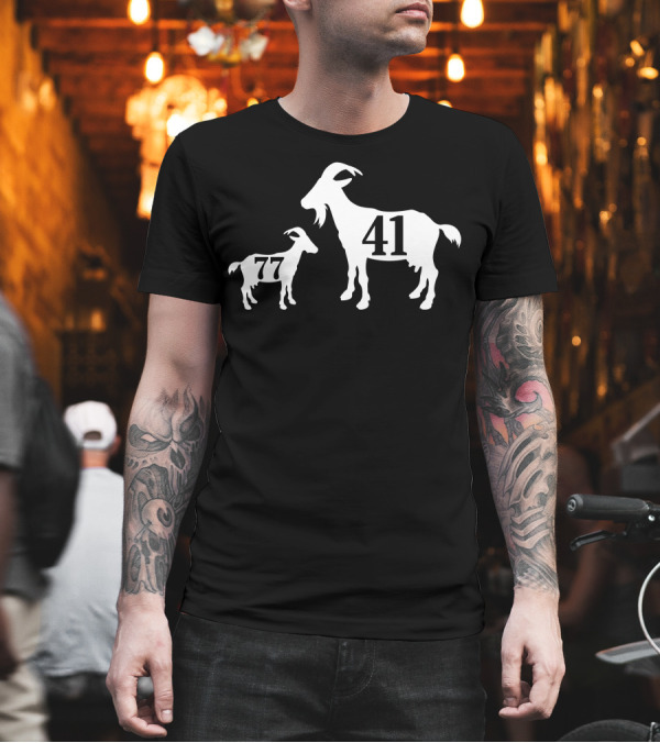 Dirk Nowitzki 41 and Luka Doncic 77 Goat T-Shirt Dirk Nowitzki 41 and Luka Doncic 77 Goat T-Shirt