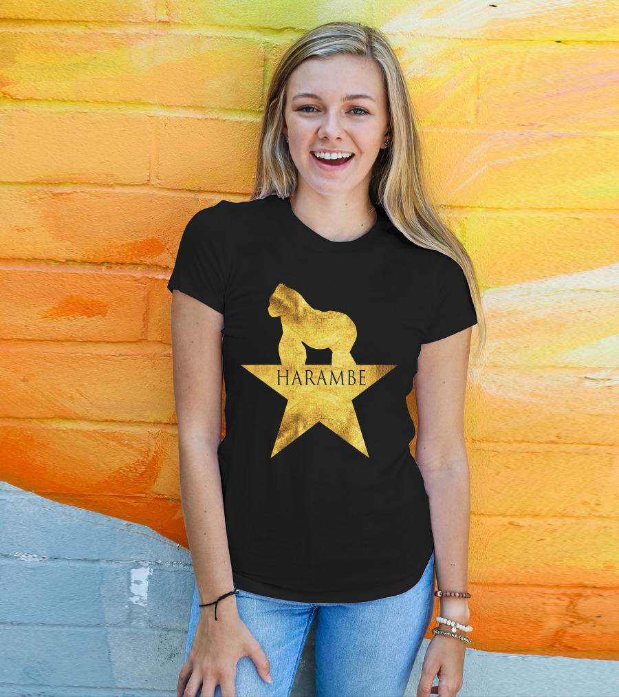 Harambe Gold Gorilla On Star Hamilton T-Shirt