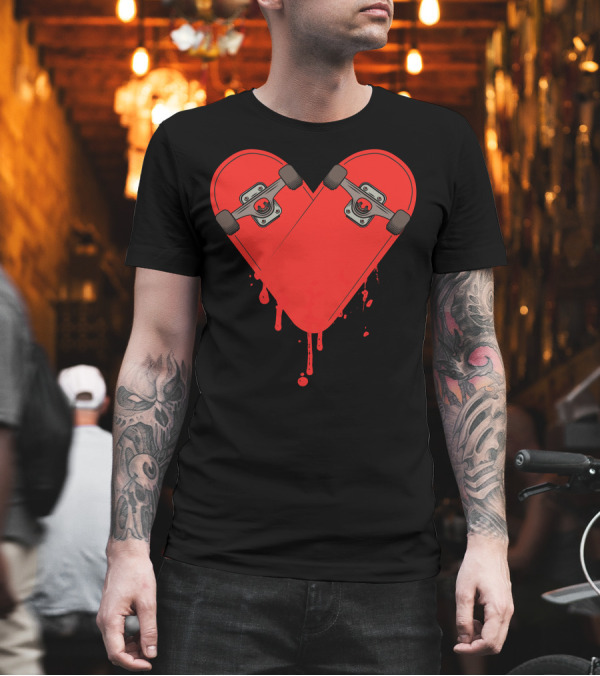 Broken Heart Skateboard with Bleeding Effect T-Shirt Broken Heart Skateboard with Bleeding Effect T-Shirt