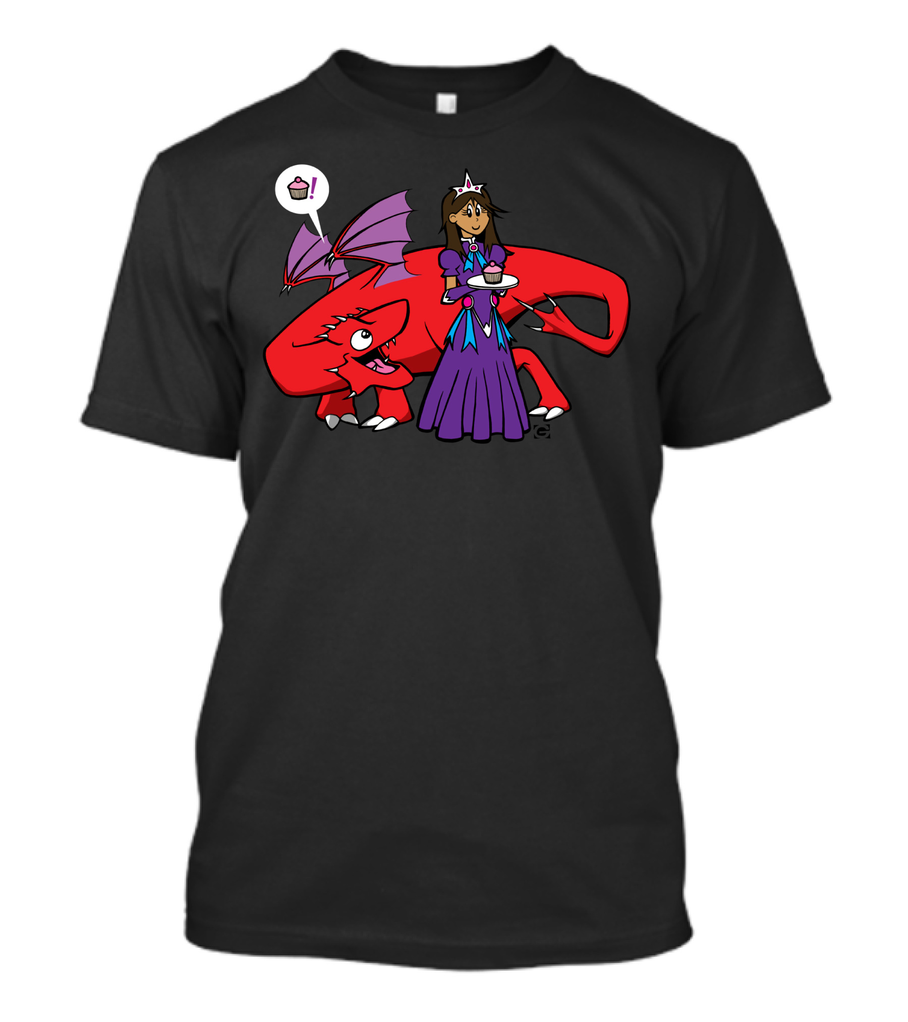 Dragons Heart Cupcakes Fantasy Princess And Red Dragon With Speech Bubble T-Shirt