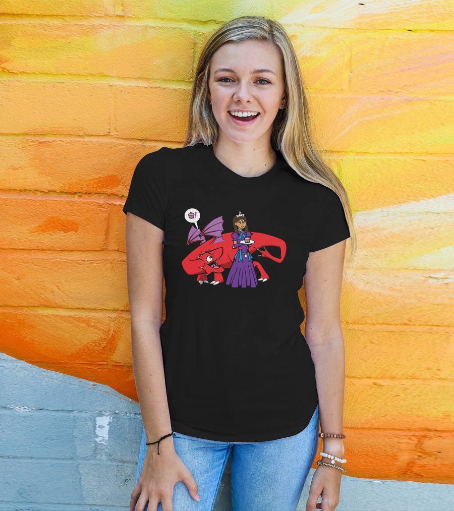 Dragons Heart Cupcakes Fantasy Princess And Red Dragon With Speech Bubble T-Shirt