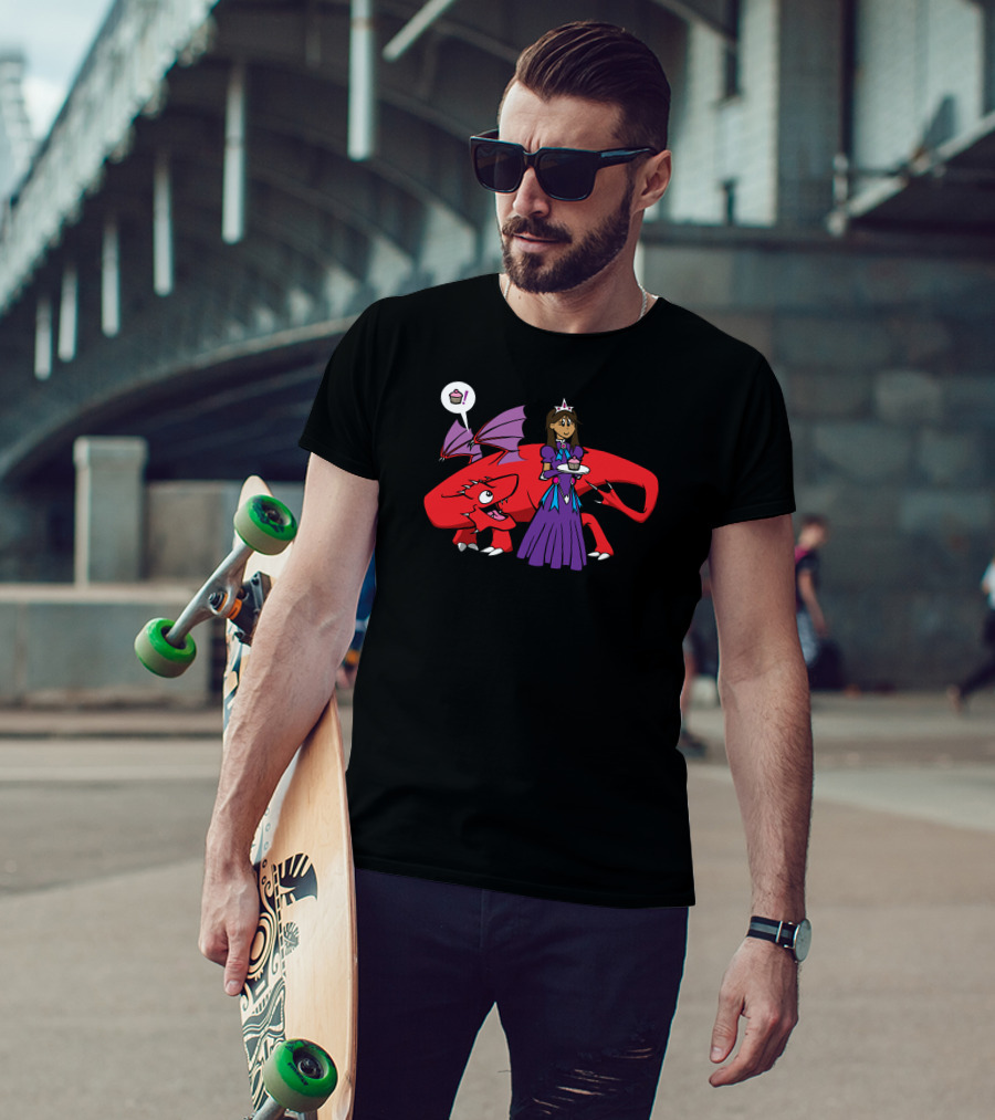 Dragons Heart Cupcakes Fantasy Princess And Red Dragon With Speech Bubble T-Shirt