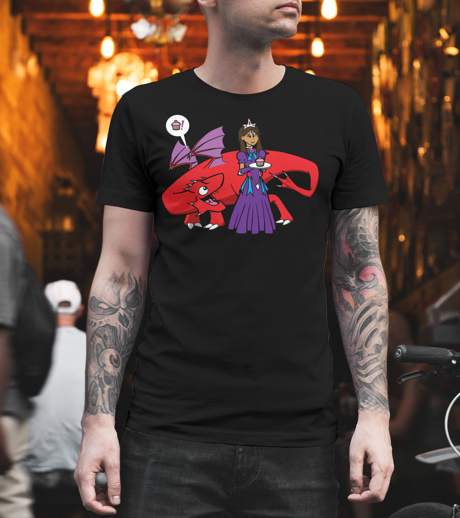 Dragons Heart Cupcakes Fantasy Princess And Red Dragon With Speech Bubble T-Shirt