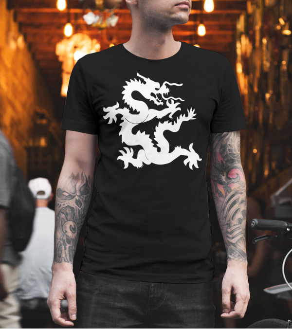 Kung Fu Dragon Martial Arts Style Iconic White Dragon Design Image T-Shirt Kung Fu Dragon Martial Arts Style Iconic White Dragon Design Image T-Shirt