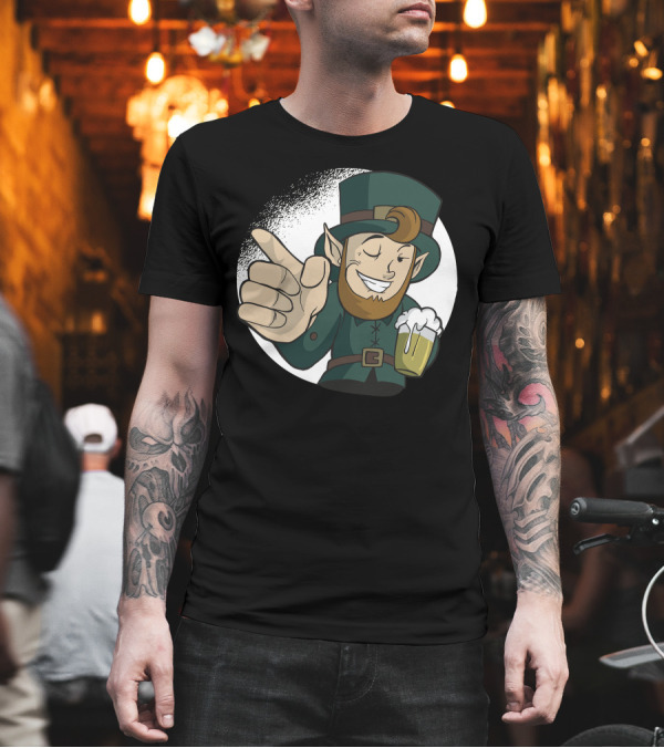 Winking Leprechaun with Beer and Cheerful Gesture T-Shirt Winking Leprechaun with Beer and Cheerful Gesture T-Shirt