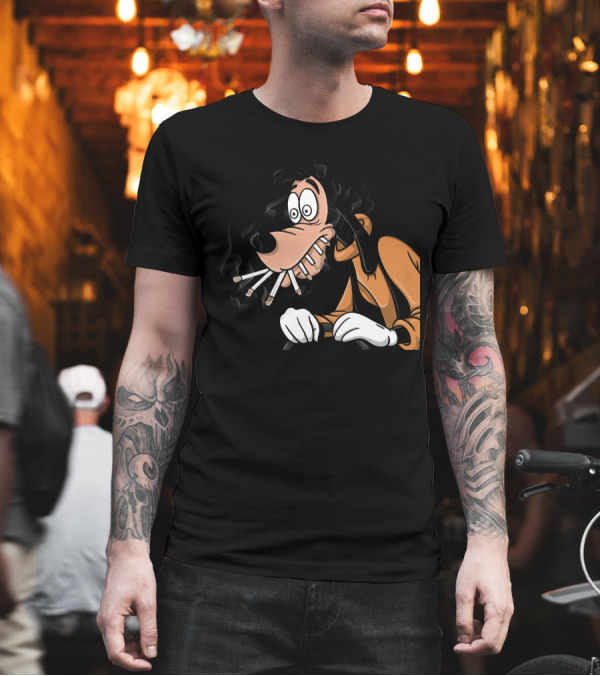 Goofy Smoking Multiple Cigarettes Cartoon T-Shirt Goofy Smoking Multiple Cigarettes Cartoon T-Shirt