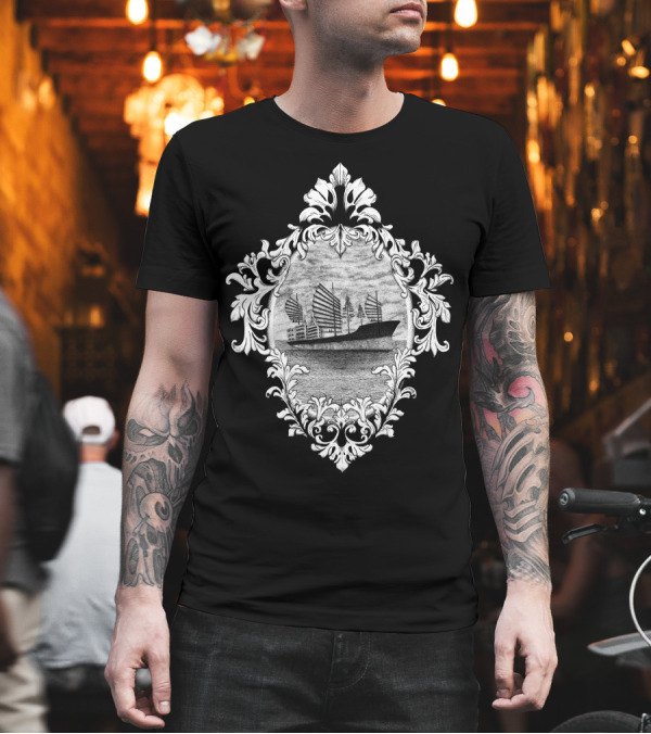 Surrealist Boat Sailing with Ornate Frame T-Shirt Surrealist Boat Sailing with Ornate Frame T-Shirt
