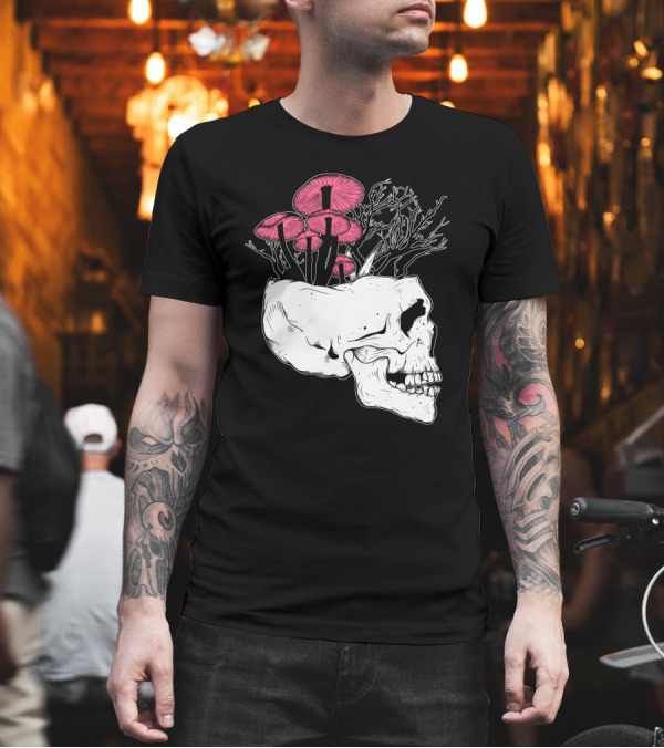 Mushroom Skulls Hollowed Head with Red Mushrooms and Branches T-Shirt Mushroom Skulls Hollowed Head with Red Mushrooms and Branches T-Shirt