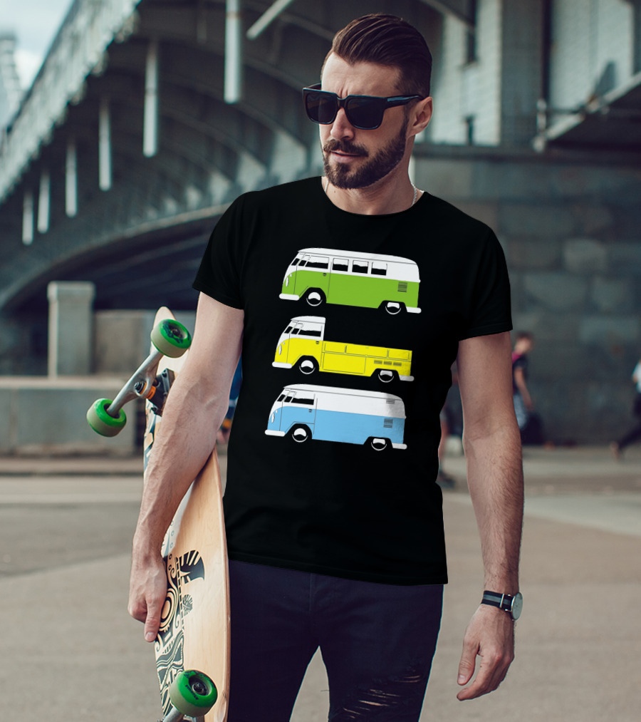 Vw Camper Bus Pick Up Van Green Yellow Blue Vintage Retro T-Shirt