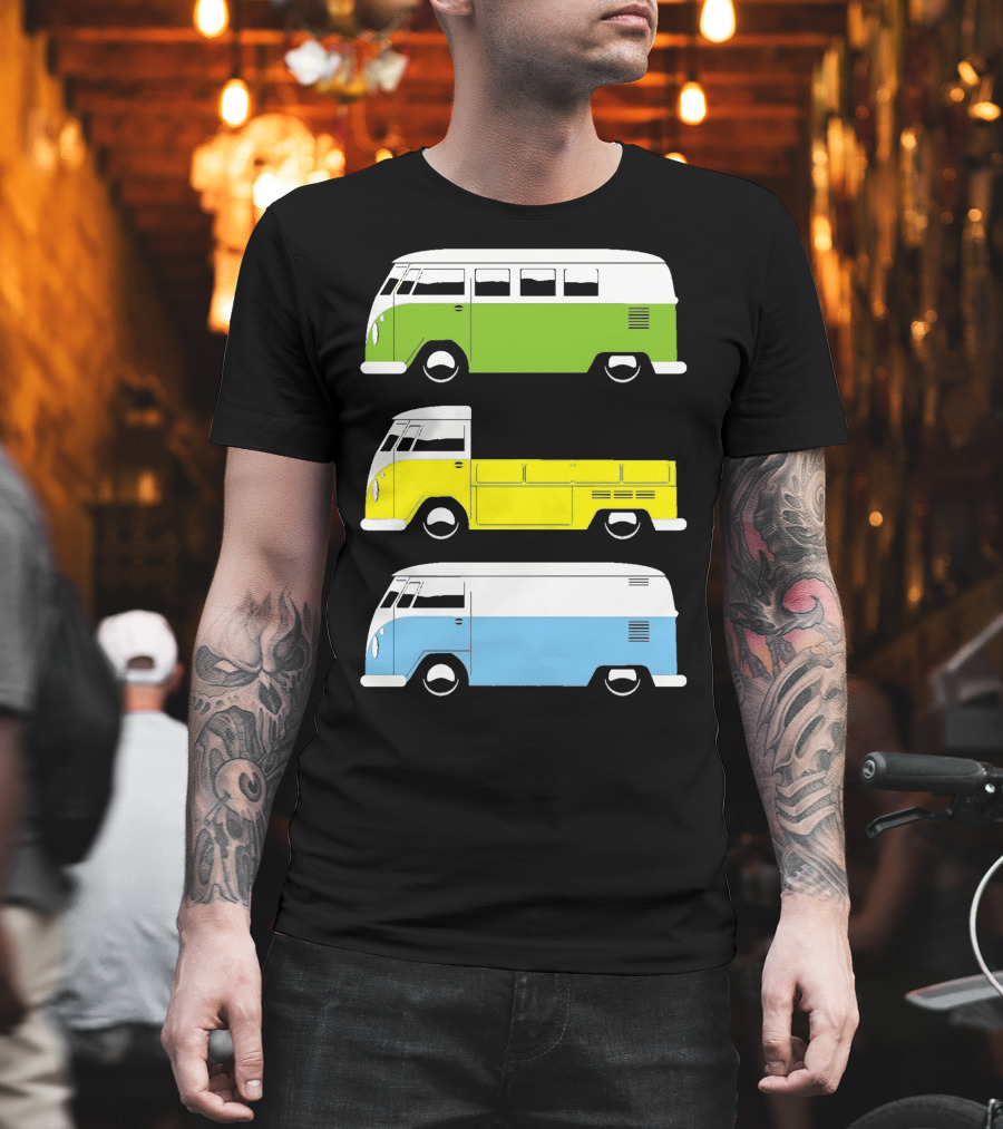 Vw Camper Bus Pick Up Van Green Yellow Blue Vintage Retro T-Shirt