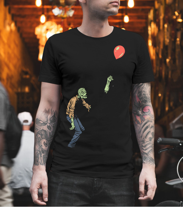 Happiness Is Fleeting Zombie Chasing Balloon T-Shirt Happiness Is Fleeting Zombie Chasing Balloon T-Shirt