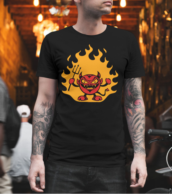 Fat Devil Fiery Mischief Flame Background T-Shirt Fat Devil Fiery Mischief Flame Background T-Shirt