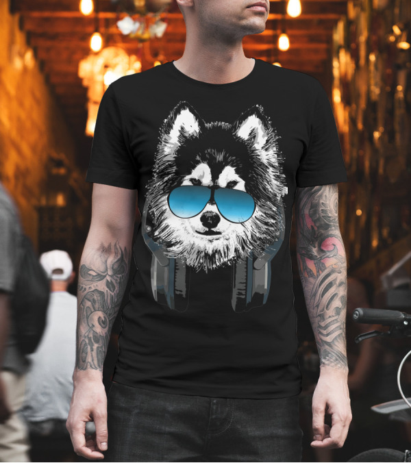 Huskie Music Sunglasses Headphones T-Shirt Huskie Music Sunglasses Headphones T-Shirt