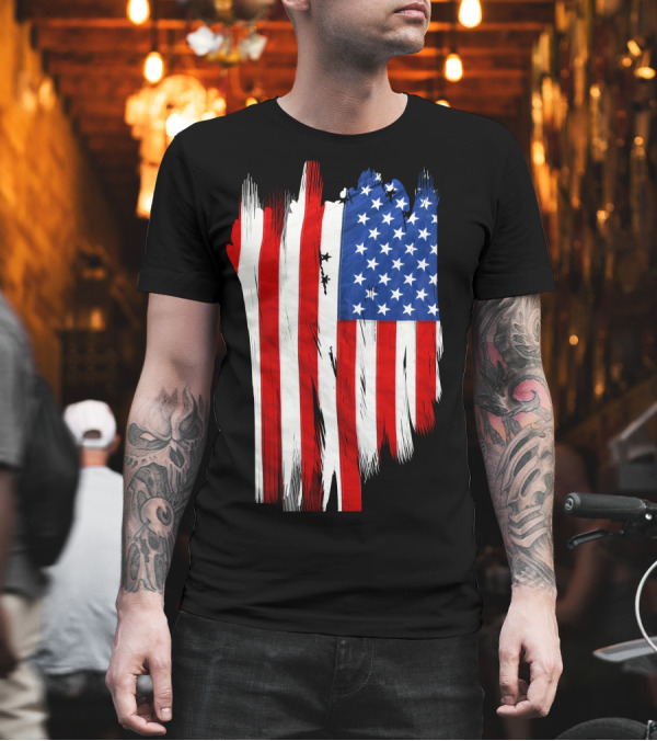 Sa Distress Flag Cool American Brush Stroke Flag and Stars T-Shirt Sa Distress Flag Cool American Brush Stroke Flag and Stars T-Shirt