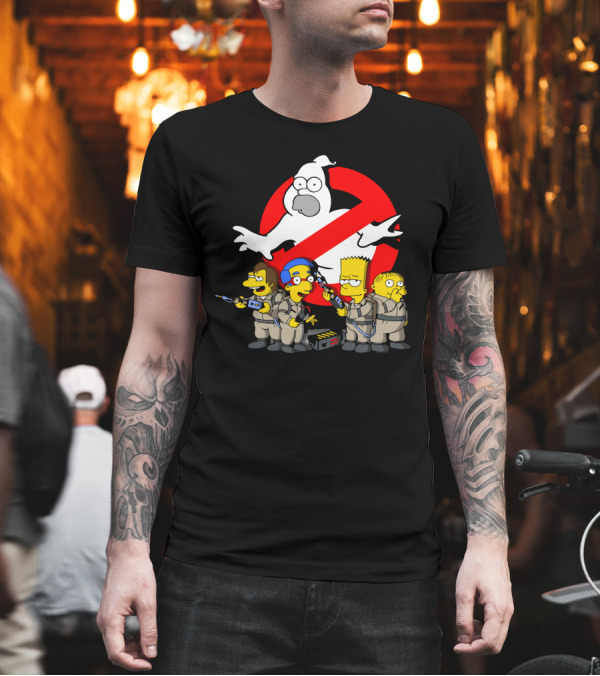 The Simpsons Ghostbusters Crossover with Homer and Bart Simpson T-Shirt The Simpsons Ghostbusters Crossover with Homer and Bart Simpson T-Shirt