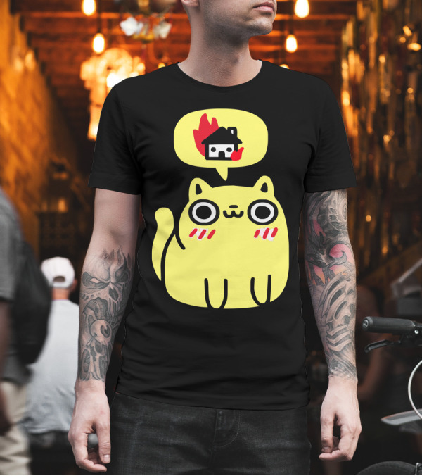 Cat With Firehouse Thought Bubble Dreaming Of Destruction T-Shirt Cat With Firehouse Thought Bubble Dreaming Of Destruction T-Shirt