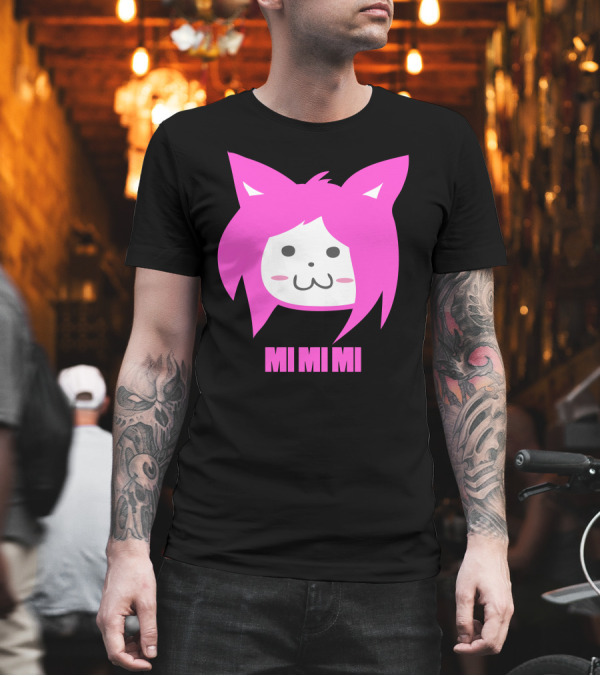 MI MI MI Pink Cat Ears Anime Character Face T-Shirt MI MI MI Pink Cat Ears Anime Character Face T-Shirt