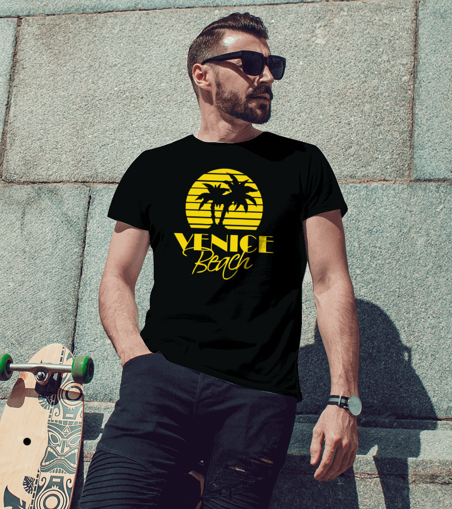 Venice Beach Yellow Palm Tree Sunset T-Shirt