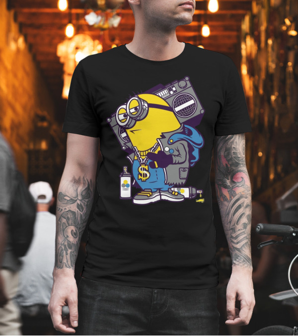 Street Minion Hip Hop BoomBox Spray Paint T-Shirt Street Minion Hip Hop BoomBox Spray Paint T-Shirt