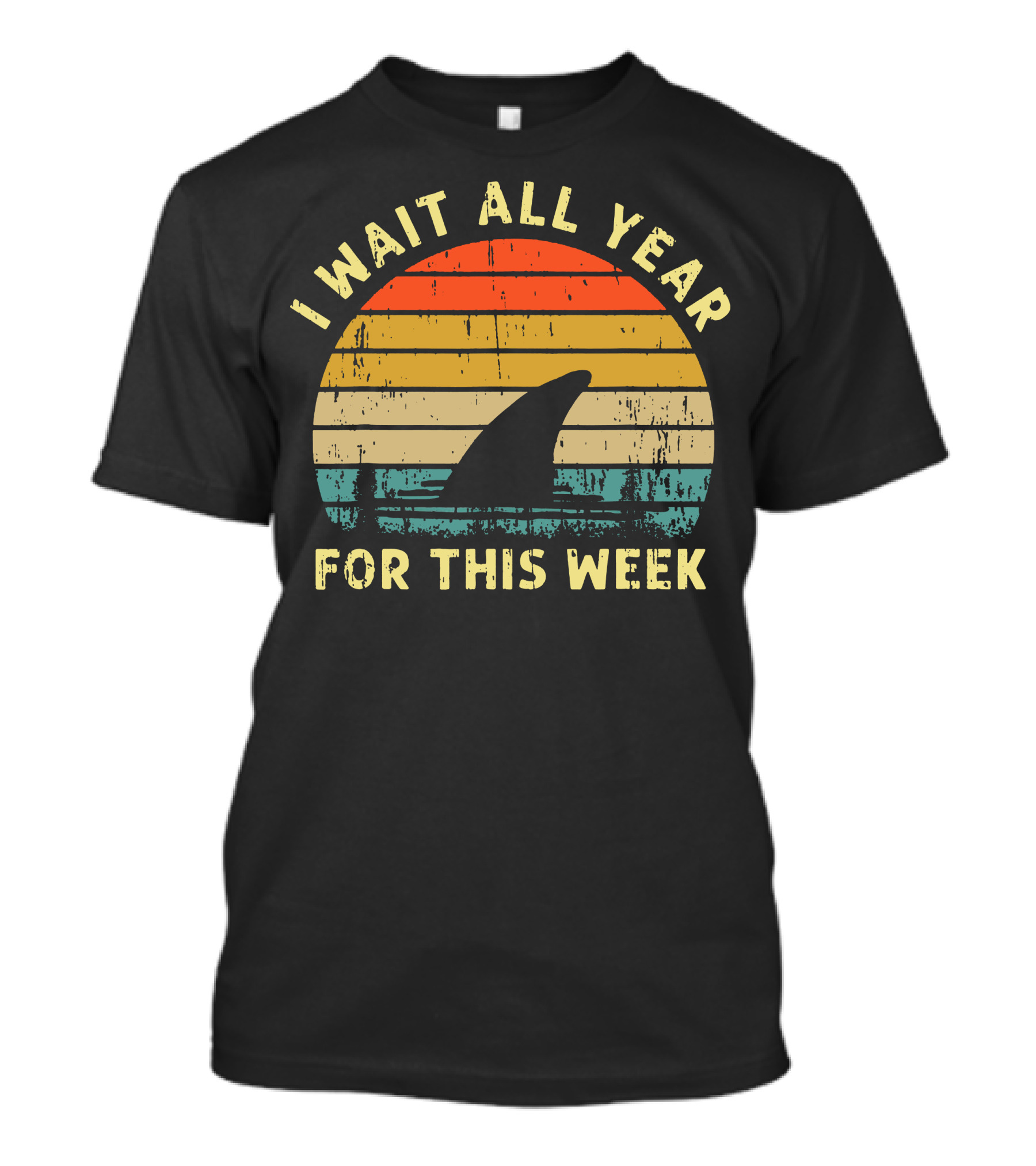 I Wait All Year For This Week Shark Silhouette Retro Sunset Funny T-Shirt