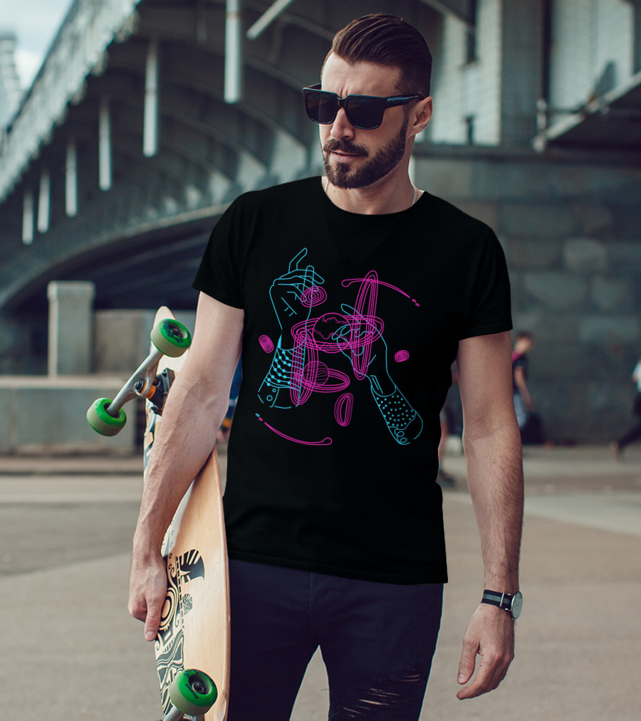 Hands And Planets Celestial Orbiting Lines T-Shirt