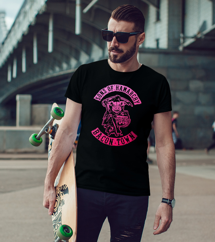 Sons Of Hamarchy Bacon Town Pig With Bacon Crossbones T-Shirt