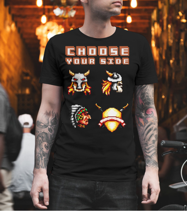 Choose Your Side Pixel Art Skull Duck Indian Shield Swords T-Shirt Choose Your Side Pixel Art Skull Duck Indian Shield Swords T-Shirt