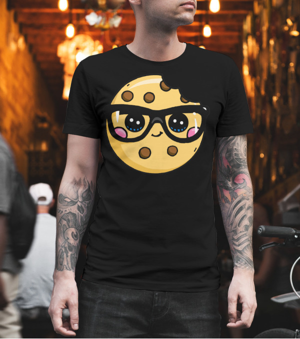 Kawaii Nerd Cookie with Glasses and Bite Mark T-Shirt Kawaii Nerd Cookie with Glasses and Bite Mark T-Shirt