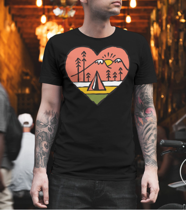 Camping Heart Scene with Mountains and Tent T-Shirt Camping Heart Scene with Mountains and Tent T-Shirt