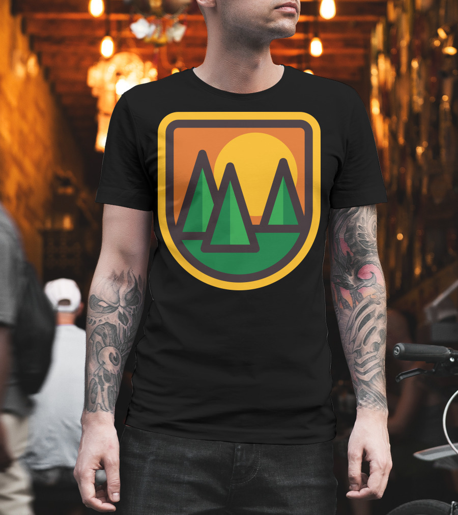 Sunset Pine Trees Retro Badge T-Shirt