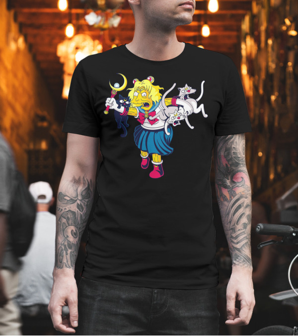 Homer Simpson Sailor Moon Parody with Luna and Artemis Cats T-Shirt Homer Simpson Sailor Moon Parody with Luna and Artemis Cats T-Shirt