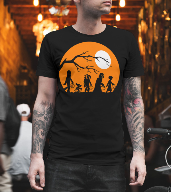 The Halloween Mandalorian Star Wars Trick or Treat Moon Scene T-Shirt The Halloween Mandalorian Star Wars Trick or Treat Moon Scene T-Shirt