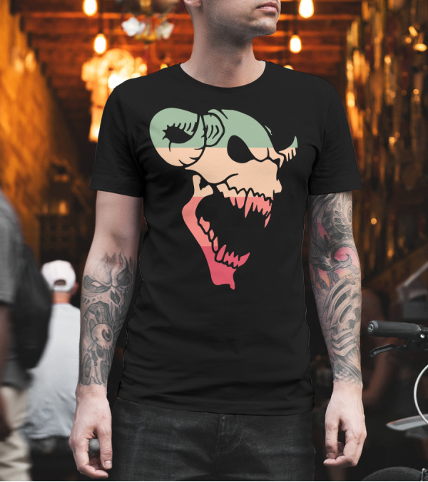 Skull Vintage Color Retro Striped Horned T-Shirt Skull Vintage Color Retro Striped Horned T-Shirt