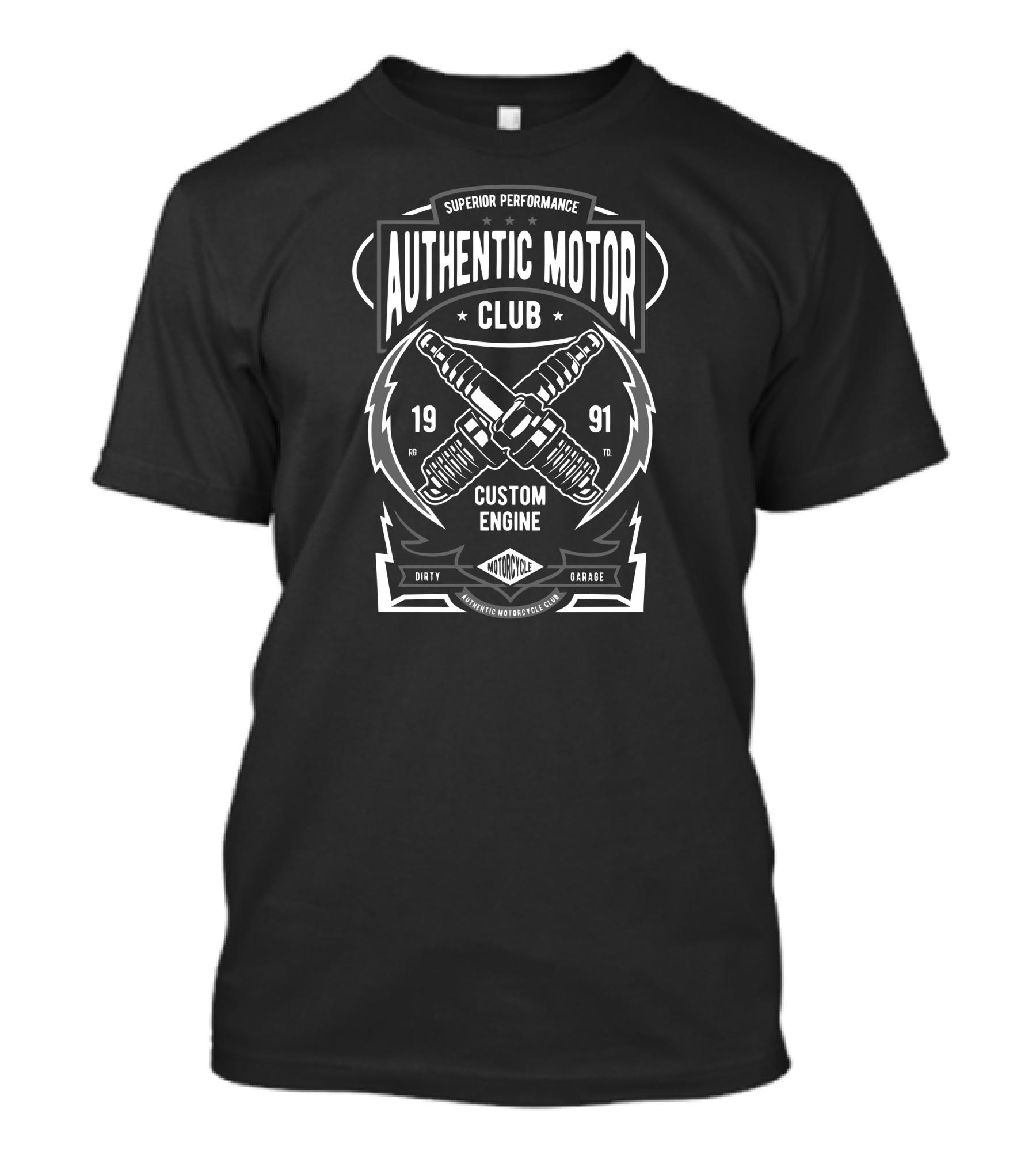 Superior Performance Authentic Motor Club 1991 Custom Engine Dirty Garage Motorcycle T-Shirt