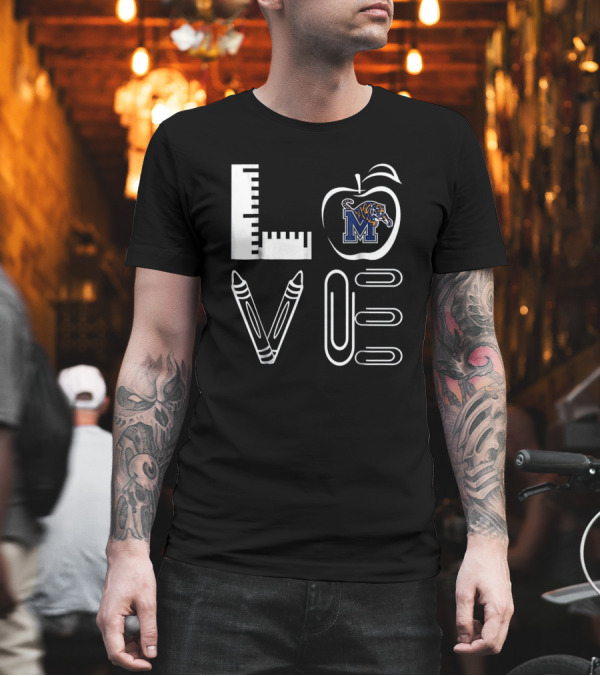 Memphis Tigers Stacked Love with Ruler Crayons Apple Logo Paper Clips T-Shirt Memphis Tigers Stacked Love with Ruler Crayons Apple Logo Paper Clips T-Shirt