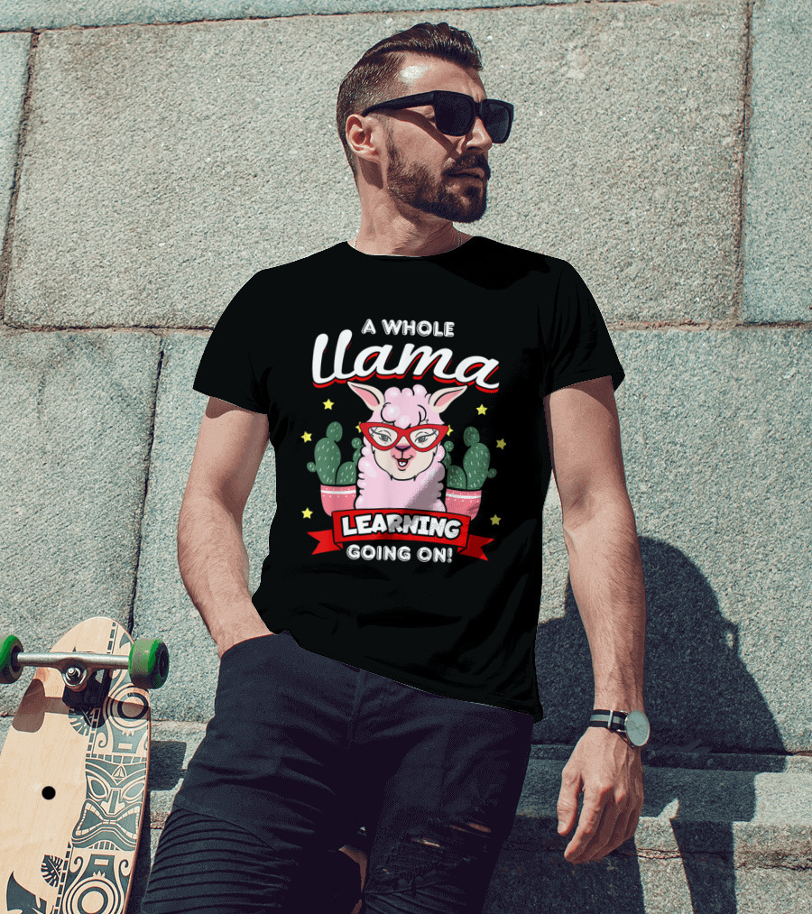 A Whole Llama Learning Going On Cactus Llama With Red Glasses Teacher T-Shirt