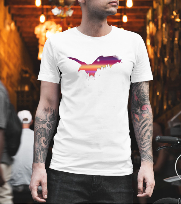 Beautiful Flying Eagle Surreal Sunset Sky with Forest T-Shirt Beautiful Flying Eagle Surreal Sunset Sky with Forest T-Shirt