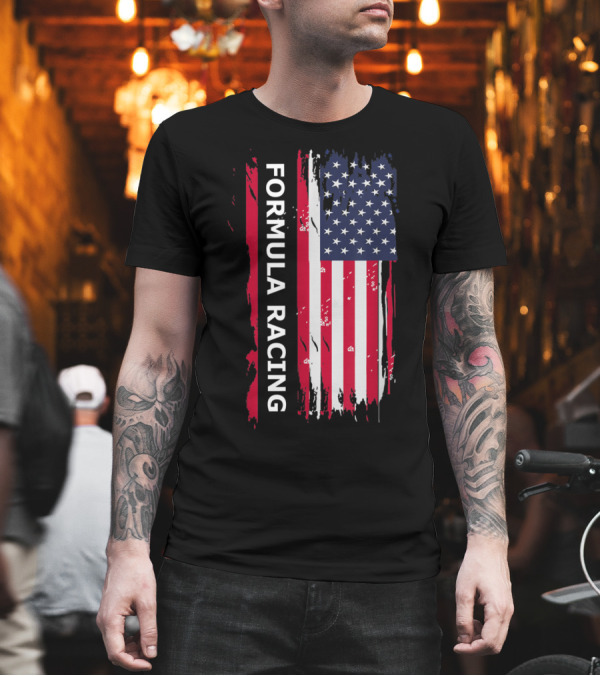 Formula Racing American Flag Motorsport T-Shirt Formula Racing American Flag Motorsport T-Shirt