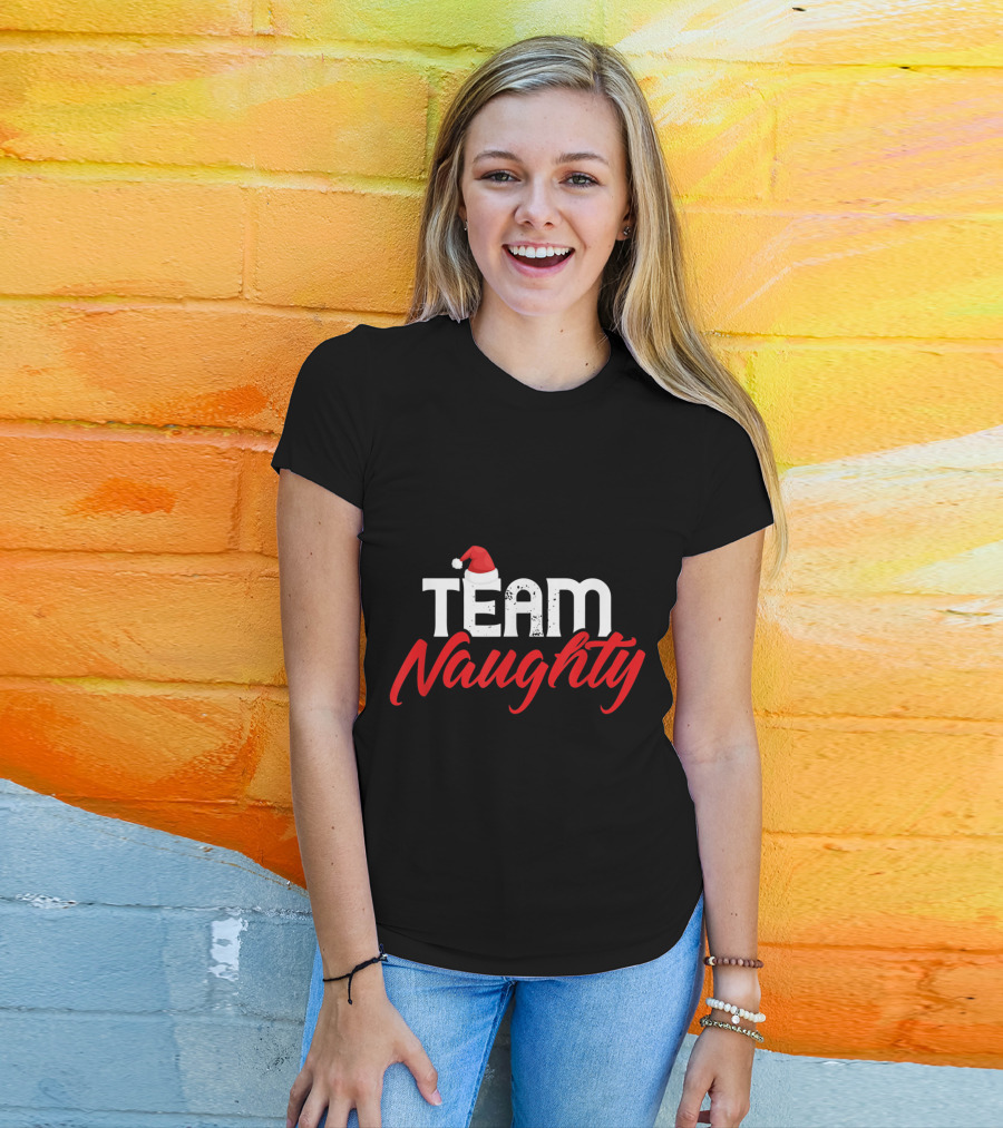 Team Naughty Funny Couple Matching Outfit Holiday T-Shirt