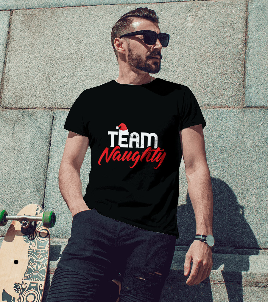Team Naughty Funny Couple Matching Outfit Holiday T-Shirt