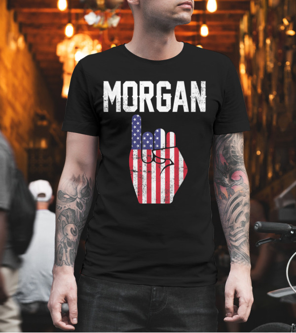 Morgan American Flag Finger Gesture T-Shirt Morgan American Flag Finger Gesture T-Shirt